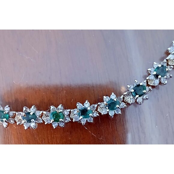 14K Yellow Gold Emerald & Diamond Link Bracelet - Picture 8 of 13